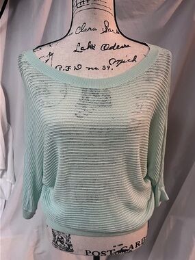 Express Light Mint Open-Knit Scoop Neck Sweater